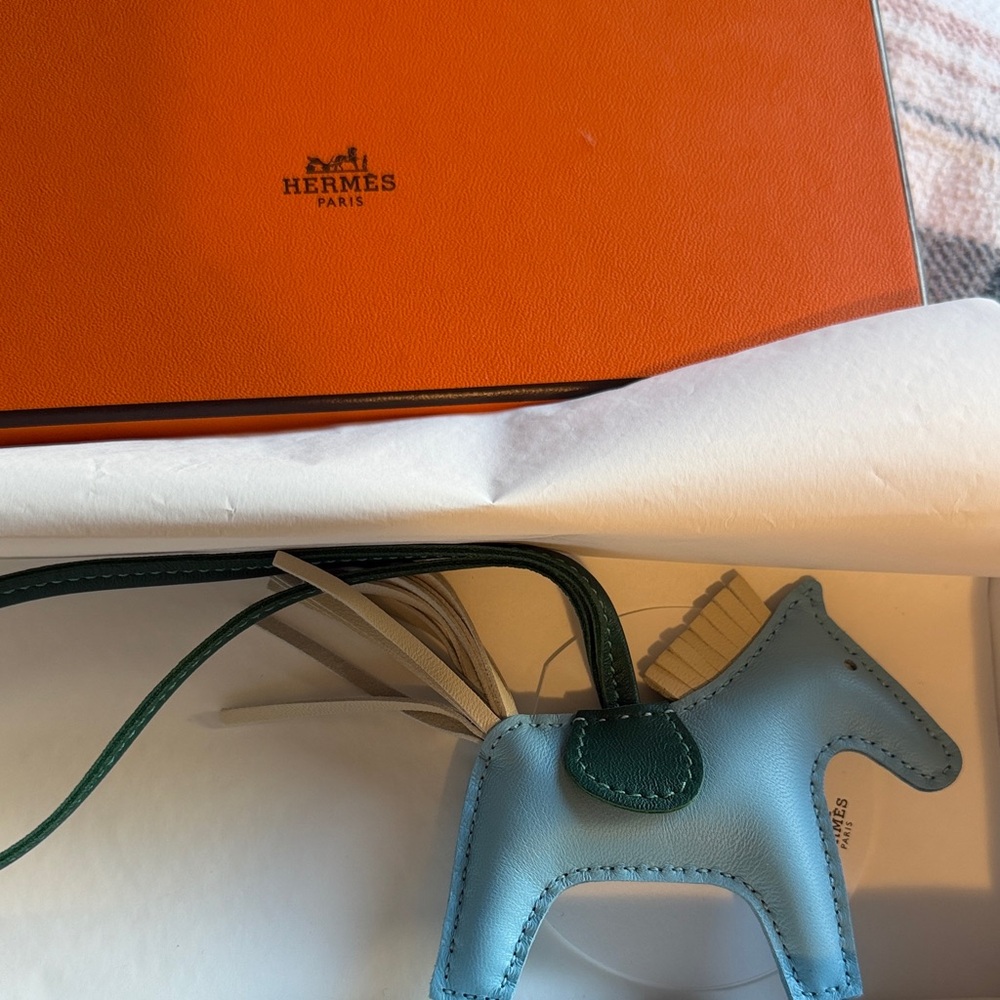 Hermes Rodeo PM  Bag Charm in Celeste/ Craie/ Malachite